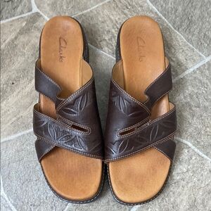 Clarks Dark Brown Slide Sandals